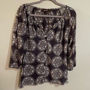 Sweet Pea By Stacy Franti Green 3/4 Sleeve Mother Of Pearl Button Mesh Top Small